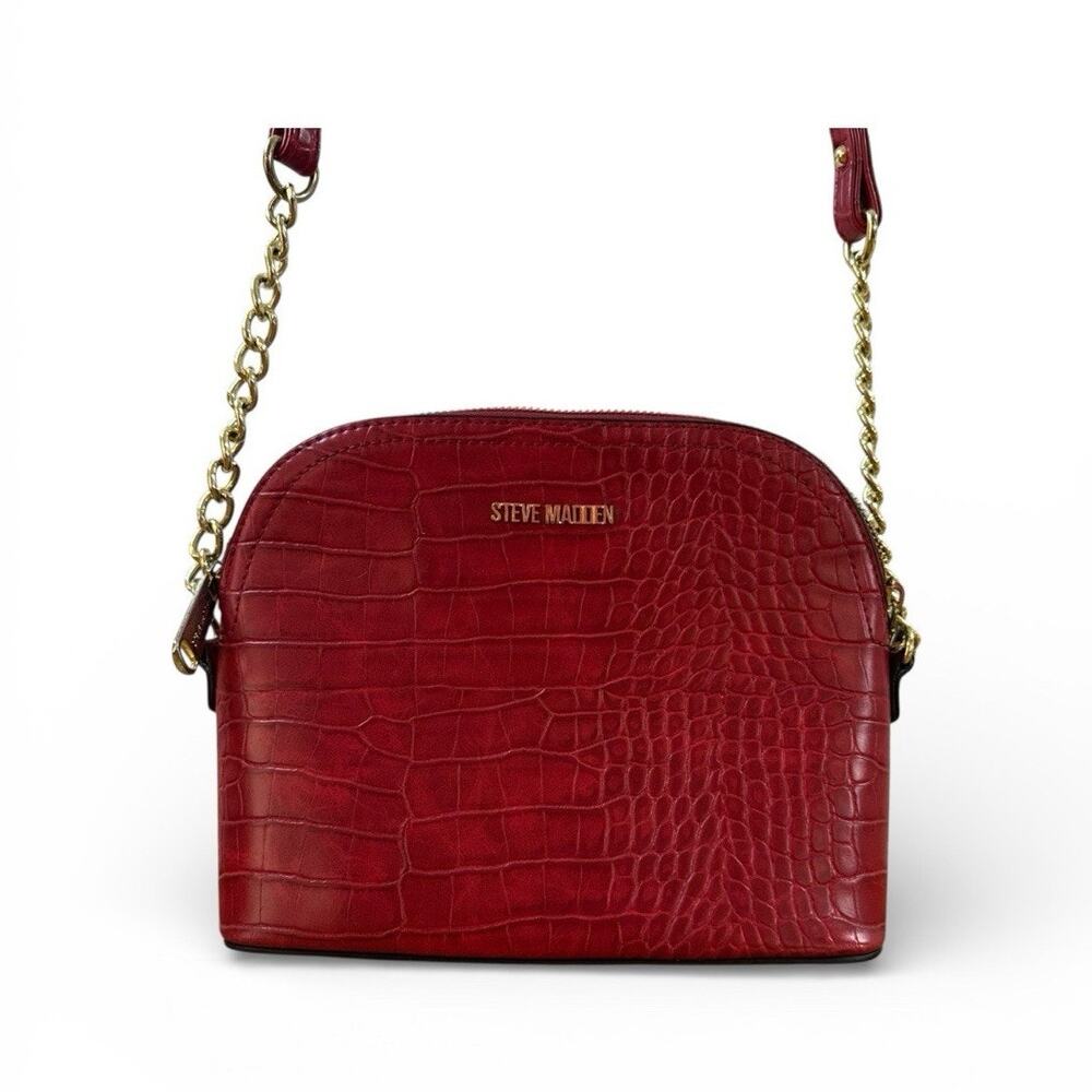 Steve Madden Bmaggie Red Croc Crossbody Purse Gold Chain Strap Dome Handbag Bag